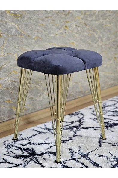 Kare Gold Kaplama Telli Ayaklı Tabure - Oturak - Bar Taburesi - Ayaklı Tabure Füme Renk 48 x 33 Boyut/Ebat - Resim 3
