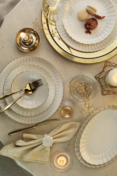 Kütahya Porselen Bone Luz Form Yemek Takımı Altın 27 Parça 6 Kişilik - 2