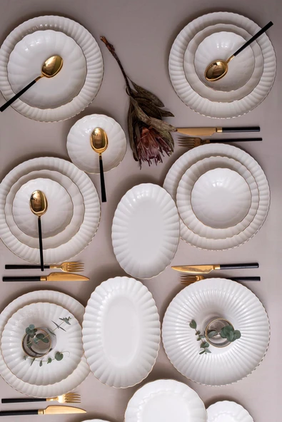 Kütahya Porselen Bone Luz Form Yemek Takımı Altın 27 Parça 6 Kişilik