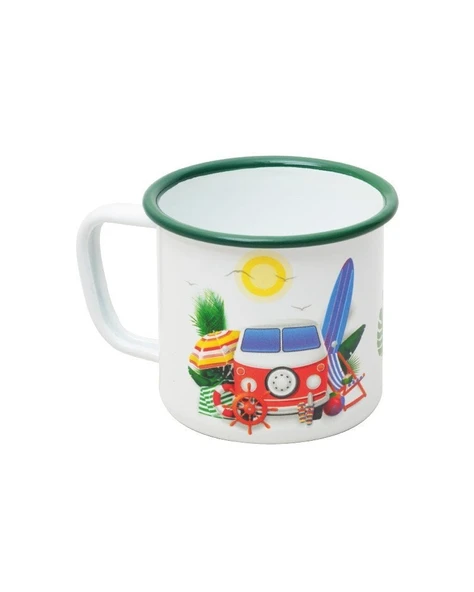 NURGAZ Campout Emaye Kupa Bardak (Beyaz-Karavan) ürün görseli