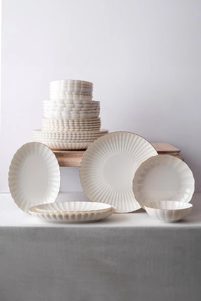 Kütahya Porselen Bone Luz Form Yemek Takımı Altın 27 Parça 6 Kişilik - 3