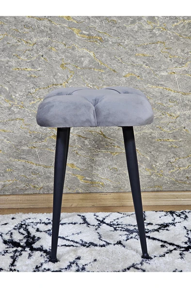 Kare Siyah Boyalı Konik Ayaklı Tabure - Oturak - Bar Taburesi - Ayaklı Tabure Gri Renk 48 x 33 Boyut/Ebat - 3