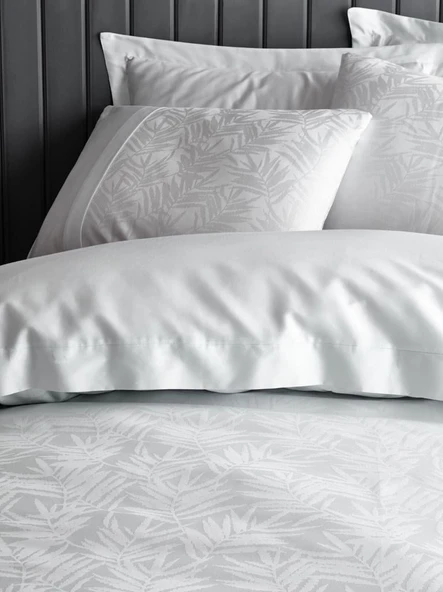 Çift Kişilik Jakarlı Saten Nev Takımı Leaf Buz Mavisi - Resim 2