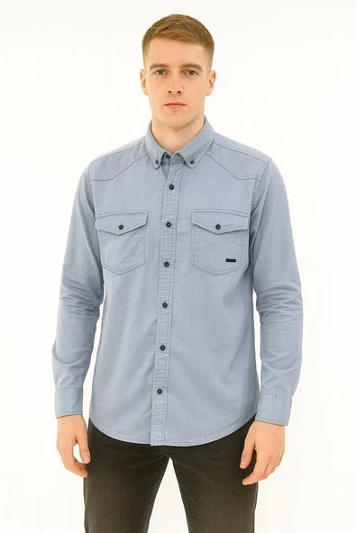 Yxc Uzun Kol Büyük Beden Erkek Kot Gömlek - 7393 - 3