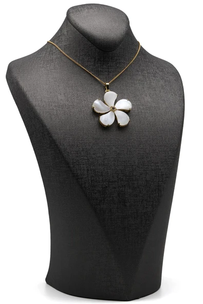 Sedef Doğal Taş Gold Renkli Kolye - KLY-1661 - Resim 2