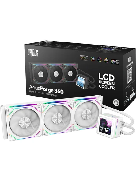 Dragos AquaForge 360 Intel-AMD 360MM LCD Ekranlı ARGB Beyaz Sıvı Soğutucu