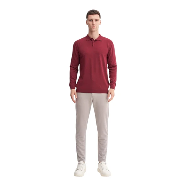 Slim Fit Viskon Kumaş Basic Polo Yaka Kazak - 5