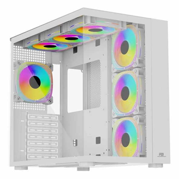 PowerBoost PB-SS02W USB 3.2 ARGB ATX Mid Tower Beyaz Kasa ürün görseli 1