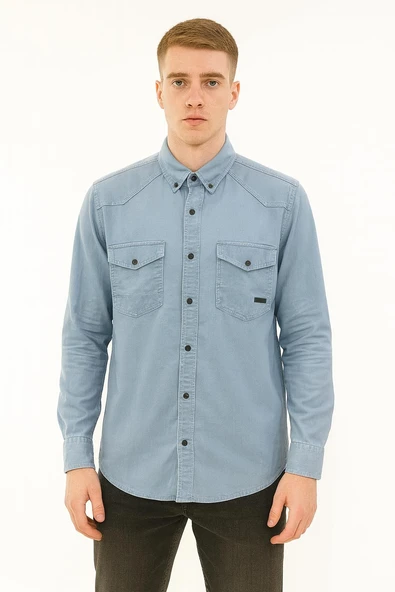 Yxc Uzun Kol Büyük Beden Erkek Kot Gömlek - 7393