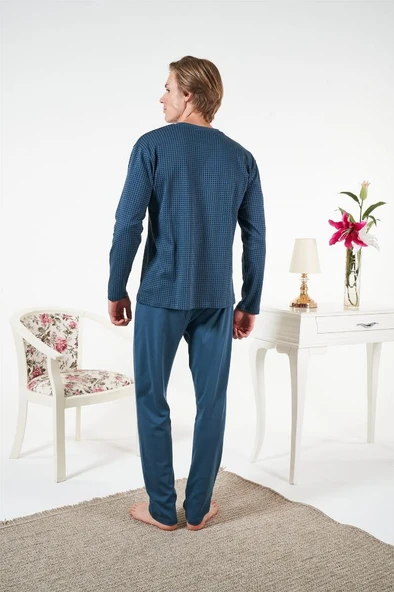 Estiva Penye İnterlok Kareli Uzun Kol Erkek Pijama Takım - Resim 6