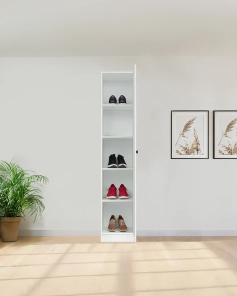 Beyaz Fonksiyonel Portmanto Modül 1: Tek Kapaklı Raflı Dolap - 3