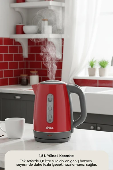 Sinbo Inox Su Isıtıcı Kettle  Paslanmaz Çelik SK-8031 Kırmızı - 2