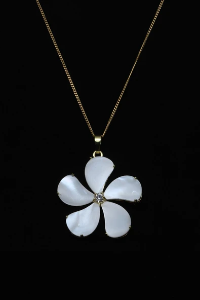 Sedef Doğal Taş Gold Renkli Kolye - KLY-1661 ürün görseli