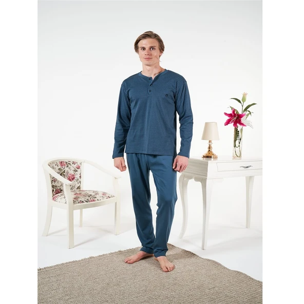 Estiva Penye İnterlok Kareli Uzun Kol Erkek Pijama Takım ürün görseli