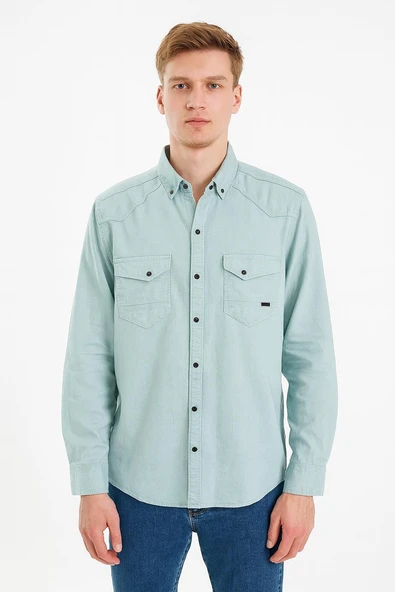 Yxc Uzun Kol Büyük Beden Erkek Kot Gömlek - 7393 - 5