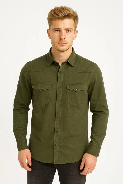 Yxc Uzun Kol Büyük Beden Erkek Kot Gömlek - 7393 - 4