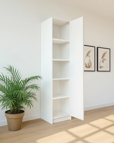 Beyaz Fonksiyonel Portmanto Modül 1: Tek Kapaklı Raflı Dolap - 2