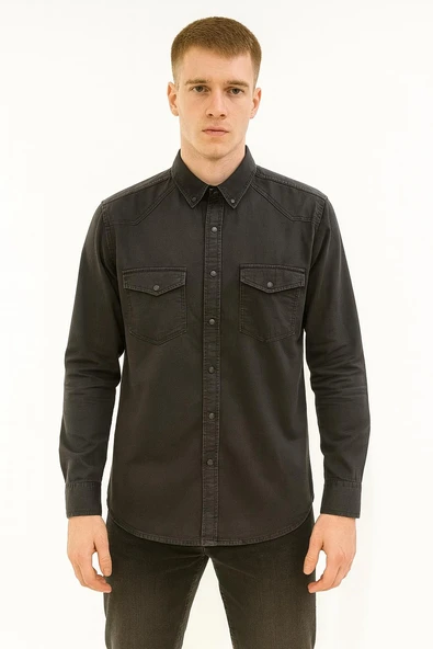 Yxc Uzun Kol Büyük Beden Erkek Kot Gömlek - 7393 - 2