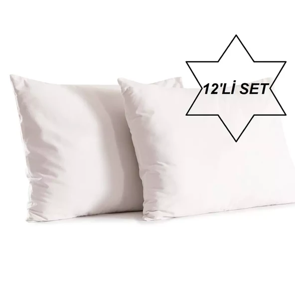 12 Adet Ekru Renk Pamuklu Yastık Kılıfı Kapaklı (50x70)