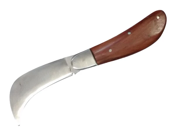 Bursa Çelik Eğri Bağ / Kablo / Aşı Çakısı, Ahşap Saplı - 22 cm ürün görseli