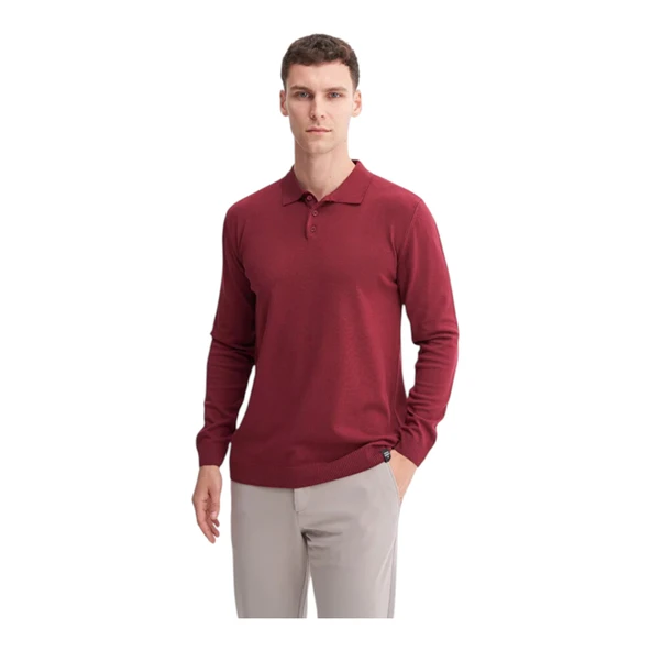 Slim Fit Viskon Kumaş Basic Polo Yaka Kazak - 6
