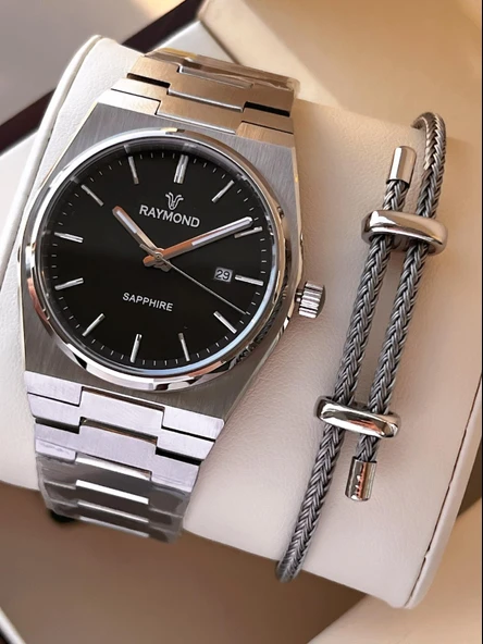 Raymond Nişan Ve Damatlara Özel Çelik Kordon 2 Yıl Garantili 5 Atm Erkek Kol Saati+Bileklik RMD.37 ürün görseli