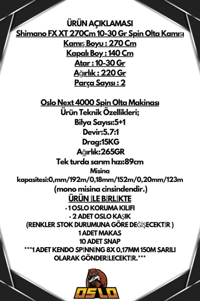 Oslo Next 4000 Shimano FX XT 270cm 10-30gr 8X Spin Olta Seti - Resim 2