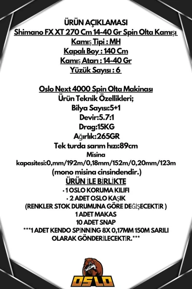 Oslo Next 4000 Shimano FX XT 270cm 14-42gr 8X Spin Olta Seti - Resim 2