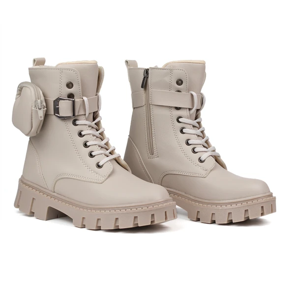 Kadın Bej Postal Bot – Cüzdanlı Kalın Taban Fermuarlı Bağcıklı Tokalı Rahat Günlük Şık ve Dayanıklı ürün görseli 1