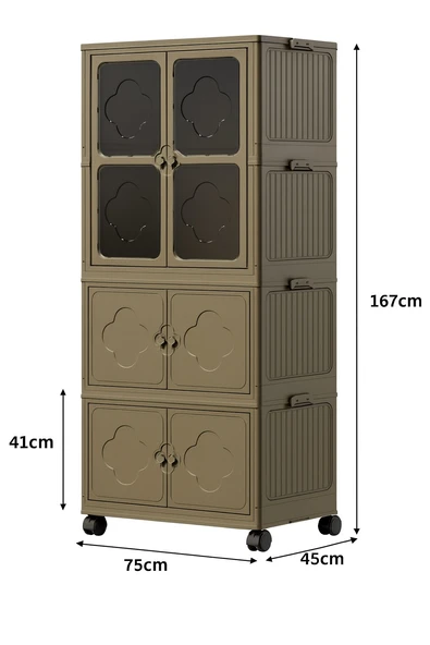 3 Katlı Dolap&gardrop Portatif Organizer Tekerlekli Çok Amaçlı Kapaklı Katlanır Dolap Toprak ürün görseli