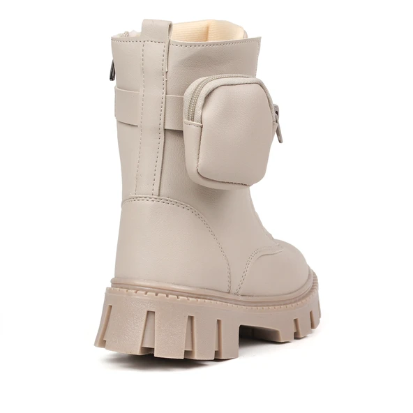 Kadın Bej Postal Bot – Cüzdanlı Kalın Taban Fermuarlı Bağcıklı Tokalı Rahat Günlük Şık ve Dayanıklı - Resim 5