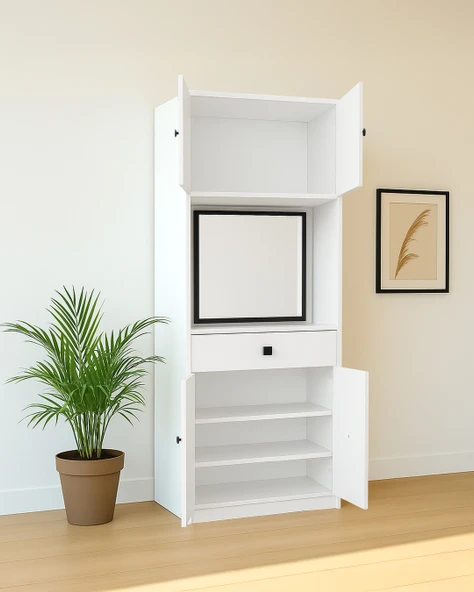 Beyaz Fonksiyonel Portmanto Modül 2: Aynalı Çekmeceli Dolap - 2