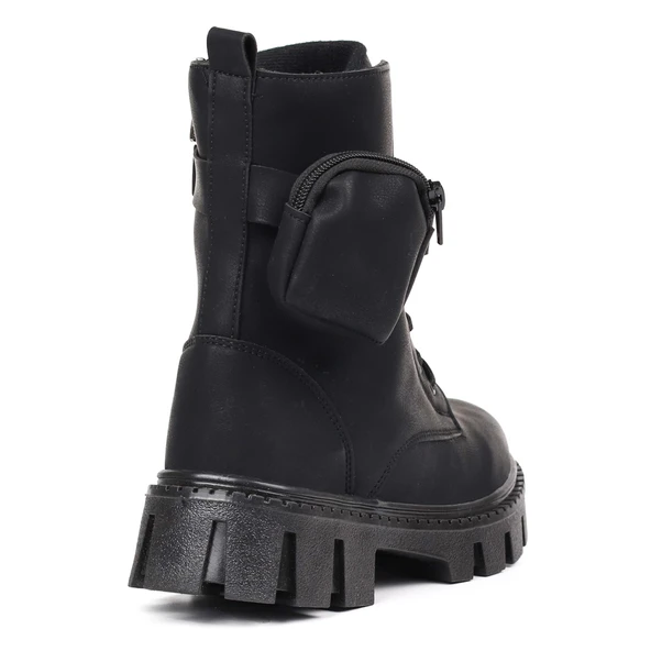 Kadın Siyah Nubuk Postal Bot – Cüzdanlı Kalın Taban Fermuarlı Bağcıklı Tokalı Rahat Günlük Şık ve Dayanıklı - 5