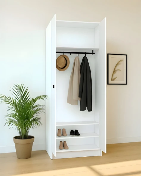 Beyaz Fonksiyonel Portmanto Modül 3: Askılı Çift Kapaklı Dolap - 3