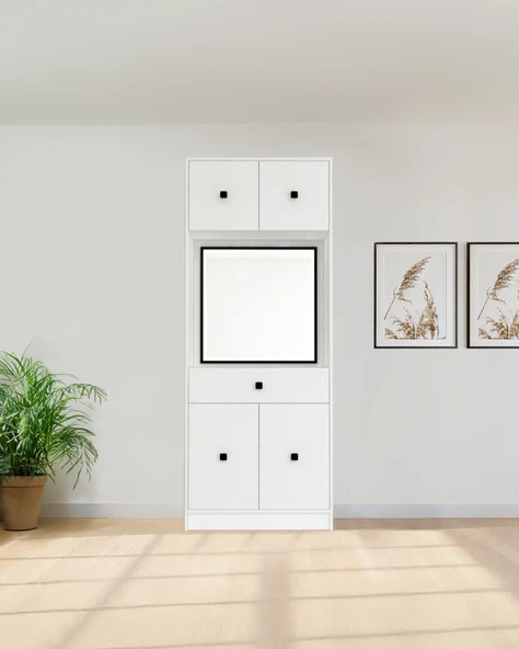 Beyaz Fonksiyonel Portmanto Modül 2: Aynalı Çekmeceli Dolap - 4