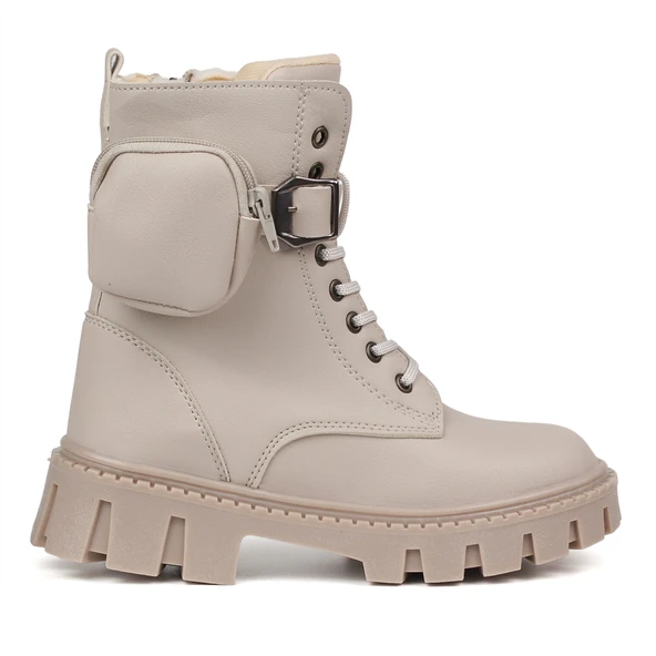 Kadın Bej Postal Bot – Cüzdanlı Kalın Taban Fermuarlı Bağcıklı Tokalı Rahat Günlük Şık ve Dayanıklı - Resim 4