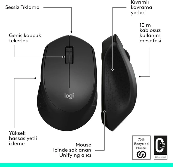 Logitech M330 Silent Plus 910-004909 Siyah Sessiz Optik Kablosuz Mouse- TEŞHİR - 7