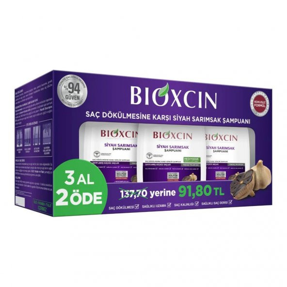 Bioxcin Saç Dökülmesine Karşı Siyah Sarımsak Şampuanı 3 Al 2 Öde