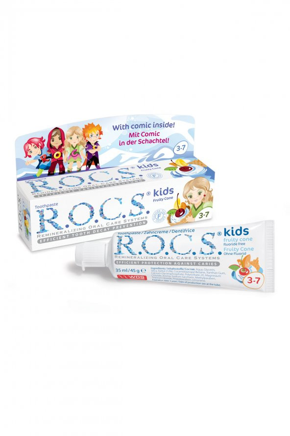 Rocs Kids 3-7 Yaş Meyve Külahı Tadında Florürsüz Diş Macunu - 45 G