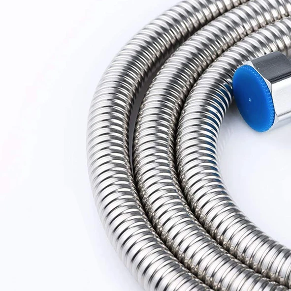 Krom Gümüş Paslanmaz Örgülü Duş Bağlantı Hortumu 150 cm Dayanıklı Esnek Banyo Aksesuarı Bağlantı - Resim 7