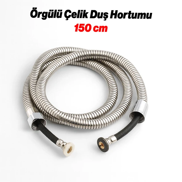 Krom Gümüş Paslanmaz Örgülü Duş Bağlantı Hortumu 150 cm Dayanıklı Esnek Banyo Aksesuarı Bağlantı - Resim 3