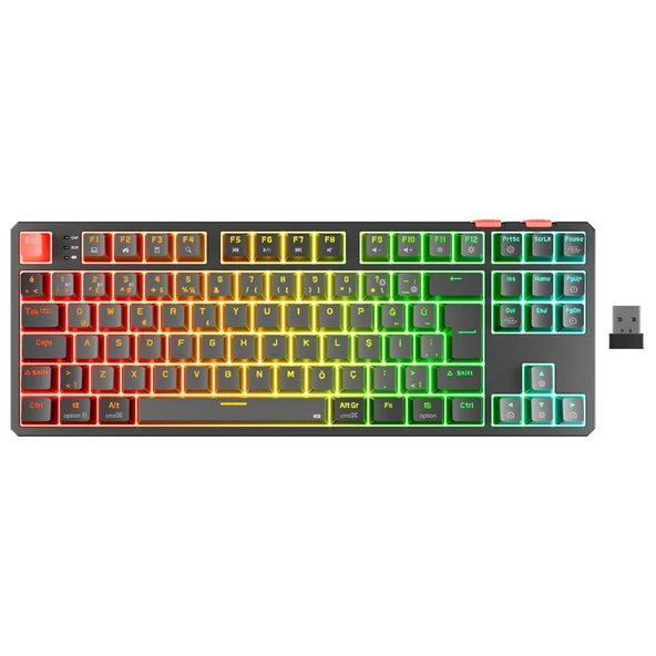 Rampage YORU TKL PRO Gri/Siyah 2.4ghz+BT5.0+Type-C 5 Bağlantı OUTEMU Red Swich Q Kablosuz RGB Mekanik Oyuncu Klavyesi Rampage - 2