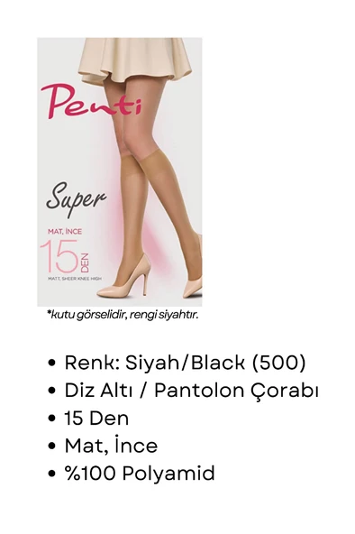 Penti Süper 15 Den Mat İnce Diz Altı Çorap Siyah/Black (500) 6 Çift - 2