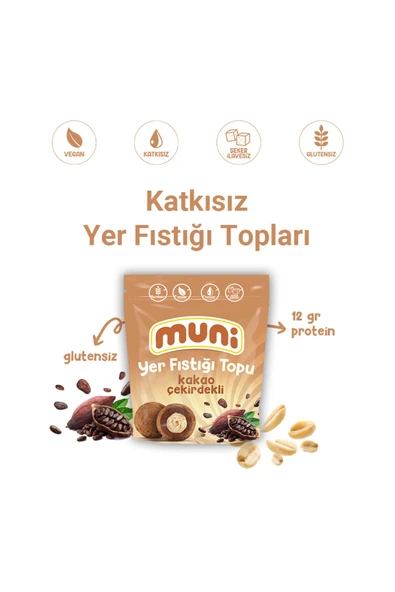 muni Glutensiz, Katkısız Kakao Çekirdekli Yer Fıstığı Topu - 4