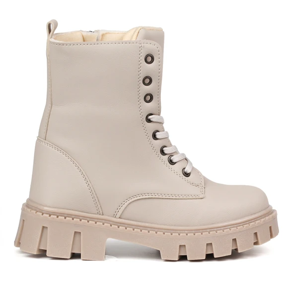 Kadın Bej Postal Bot – Kalın Taban Fermuarlı Bağcıklı Rahat Günlük Şık ve Dayanıklı - Resim 8