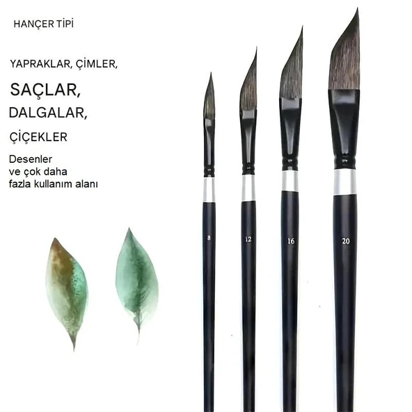 Resim sulu boya eğimli fırça seti, seramik, tezhip, minyatür, çiçek boyama 4 Adet-Set ürün görseli