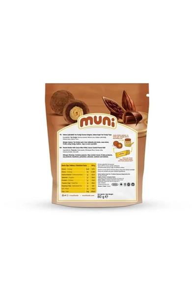 muni Glutensiz, Katkısız Kakao Çekirdekli Yer Fıstığı Topu 3'lü - 5