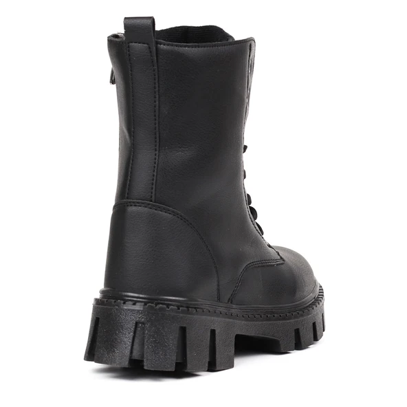 Kadın Siyah Postal Bot – Kalın Taban Fermuarlı Bağcıklı Rahat Günlük Şık ve Dayanıklı - 5