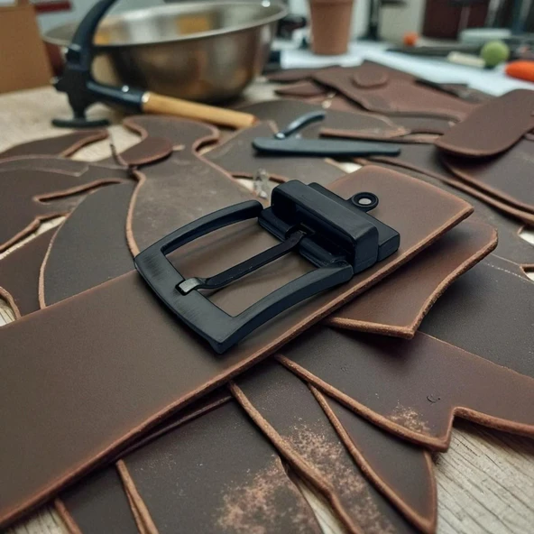 Kemer Tokası 4,5 cm Döner Kafa 1 Adet Siyah Silme (Leathercraft, Deri Hobi) - 2