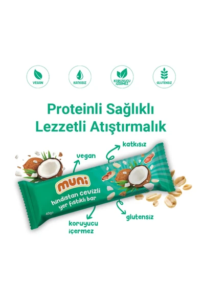 muni Proteinli Vegan Yer Fıstığı Bar Sağlıklı Atıştırmalık Paketi 40 gr*15 adet - 4